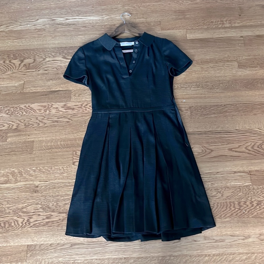 Tory burch black pleated silk dress Peter Pan collar